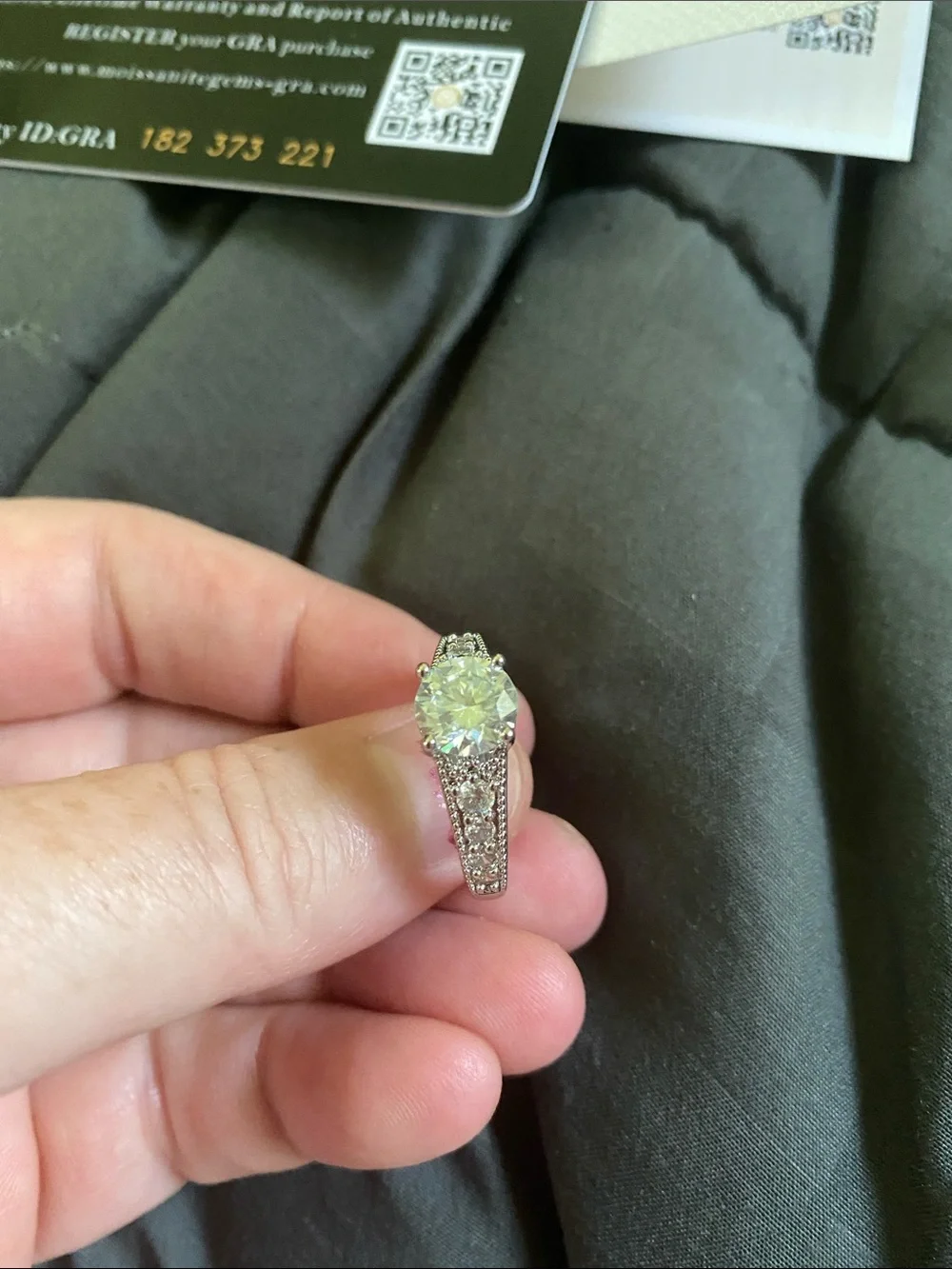 GRA Moissanite Engagement Ring in Silver with Clear Stone 2 CT